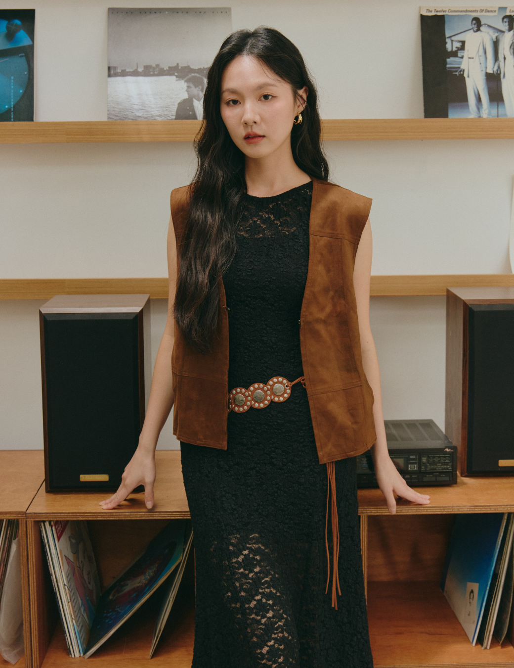 麂皮單扣背心外套