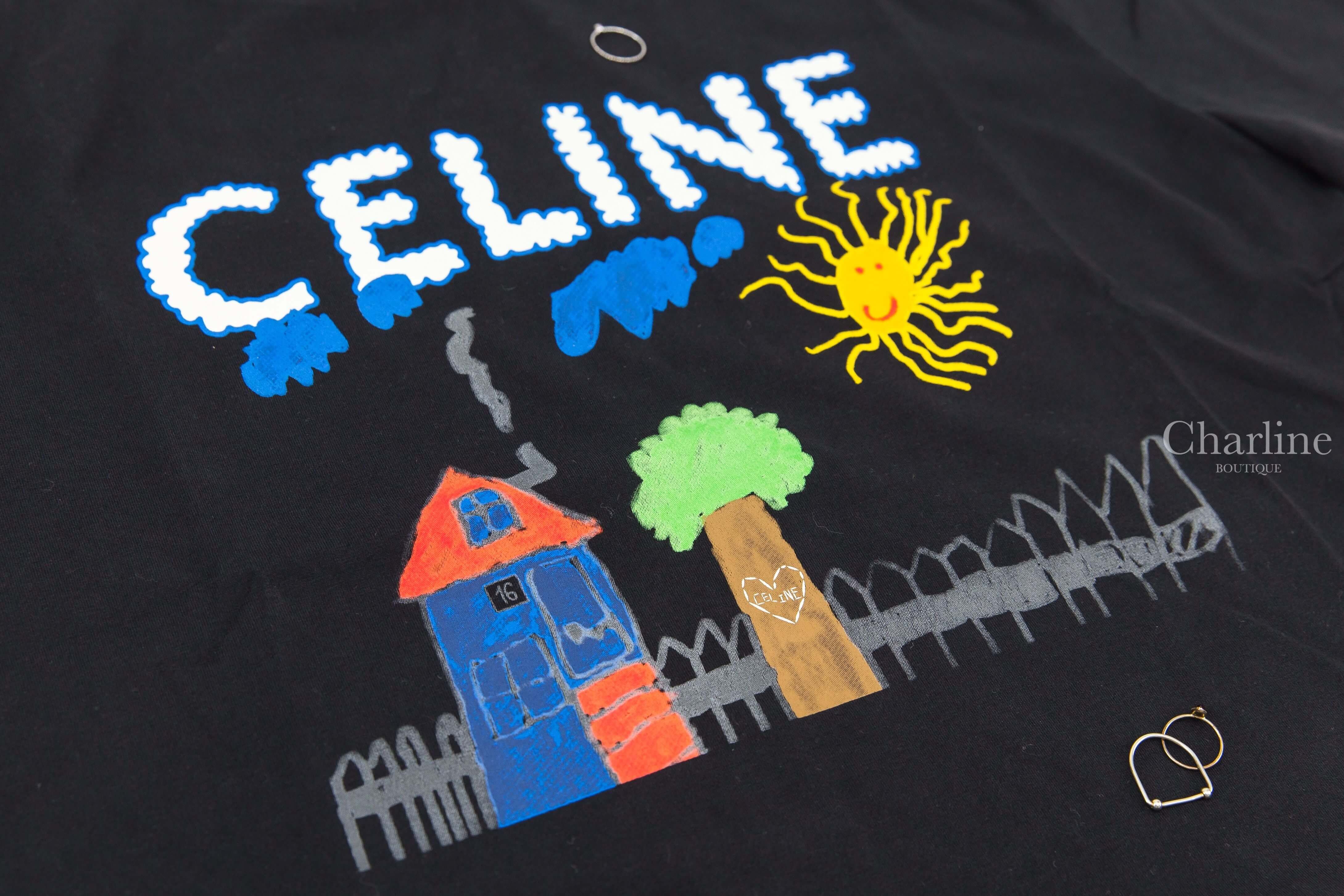 Celine Regular T-shirt In Cotton Jersey 黑色彩色塗鴉白字印花短袖棉T