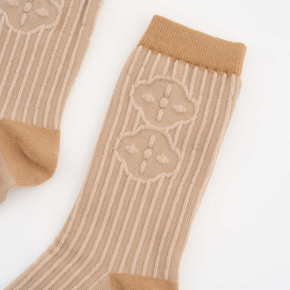 印花樂緹花中長襪/"I"系列/大地棕