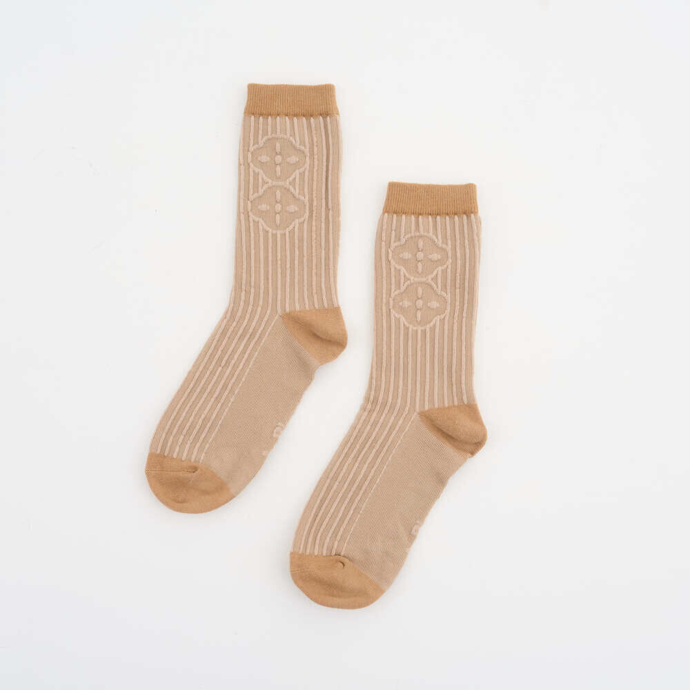 印花樂緹花中長襪/"I"系列/大地棕
