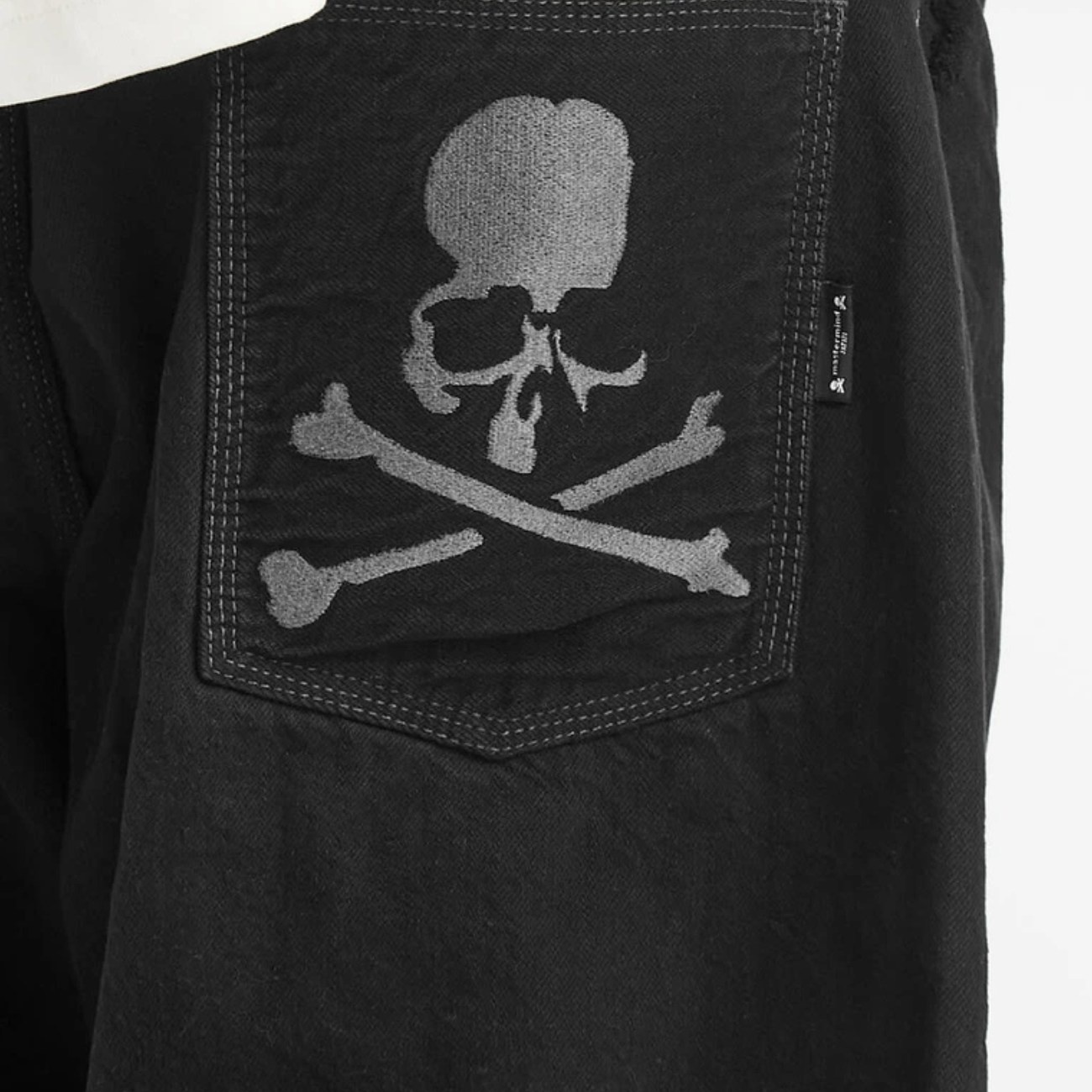 MASTERMIND JAPAN INSIDE-OUT DENIM SHORTS 骷髏 破壞 單寧 短褲 黑色-MJ25E14-PA022