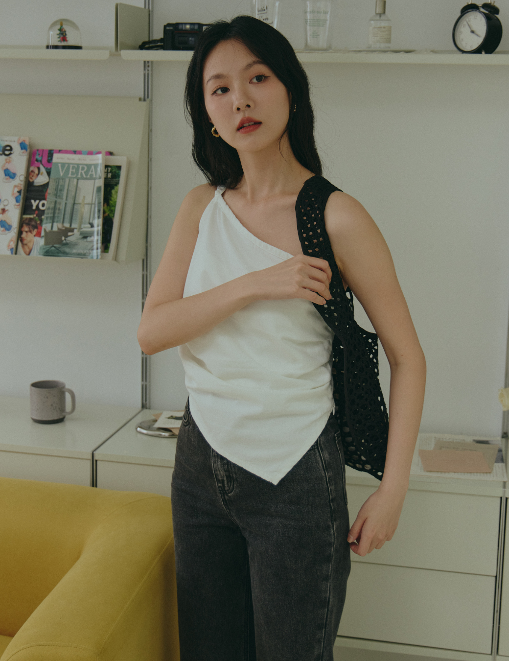 斜邊單肩抓皺背心（3尺寸）