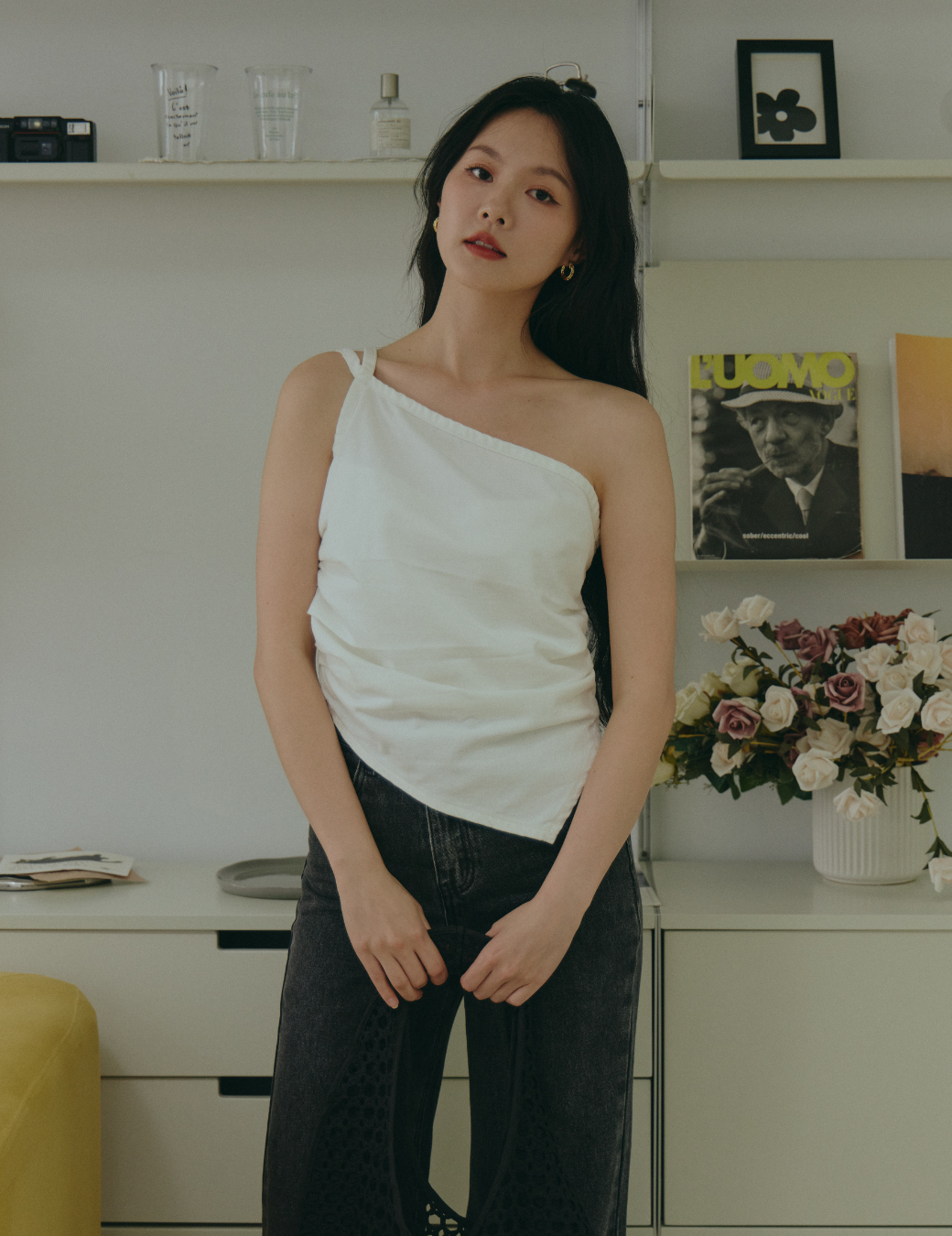 斜邊單肩抓皺背心（3尺寸）