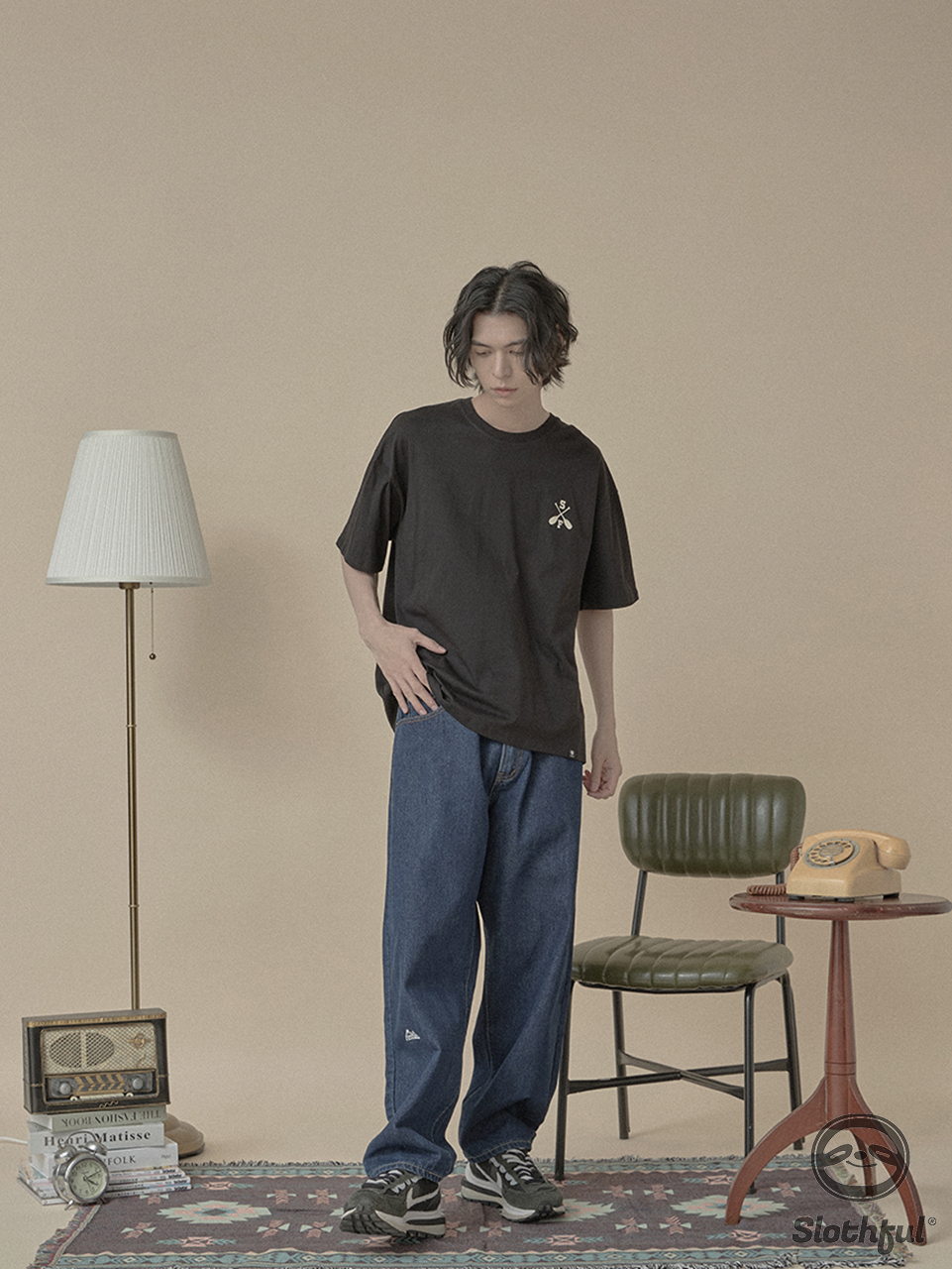 重磅抽繩錐形牛仔褲