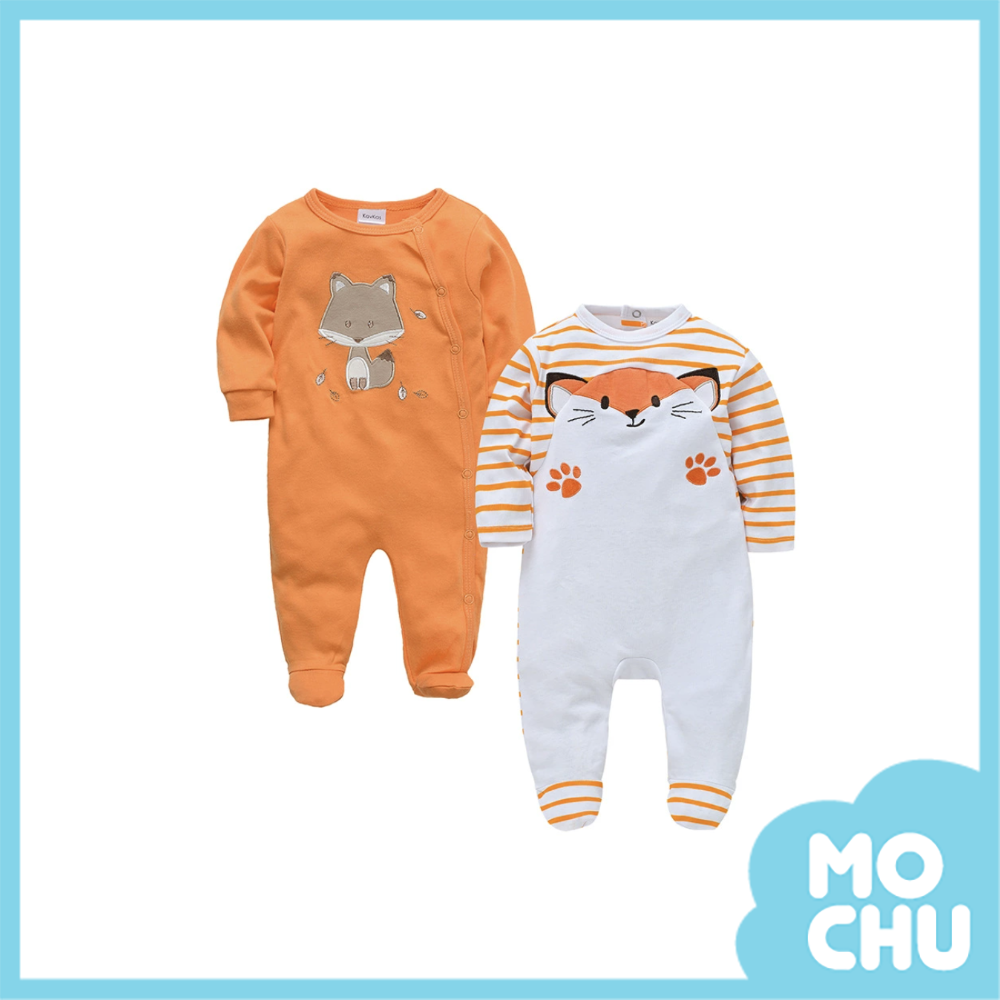 小狐狸長袖包腳連身衣兩件組