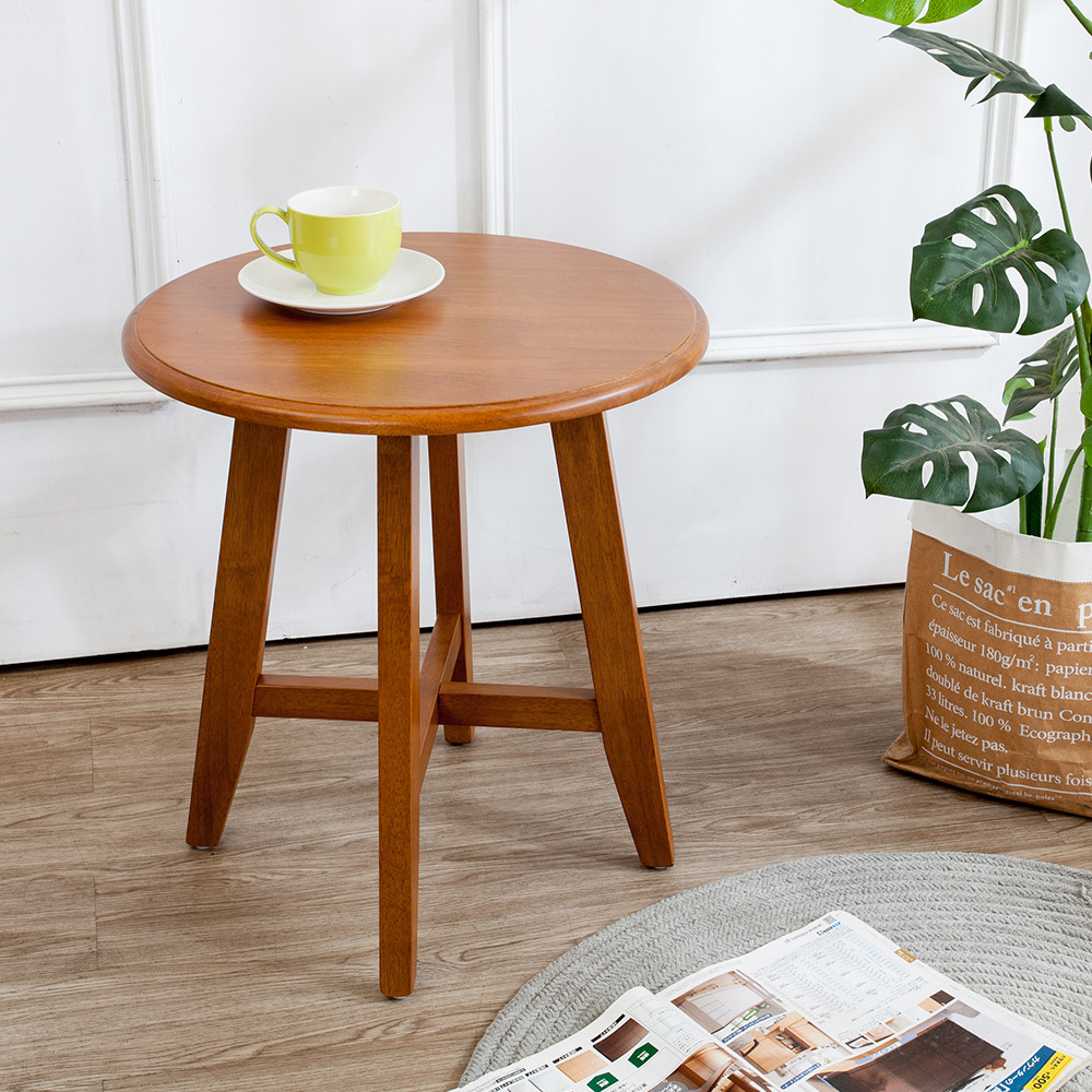 卡斯納實木圓形小茶几/邊几/邊桌-淺胡桃色(DIY組裝)