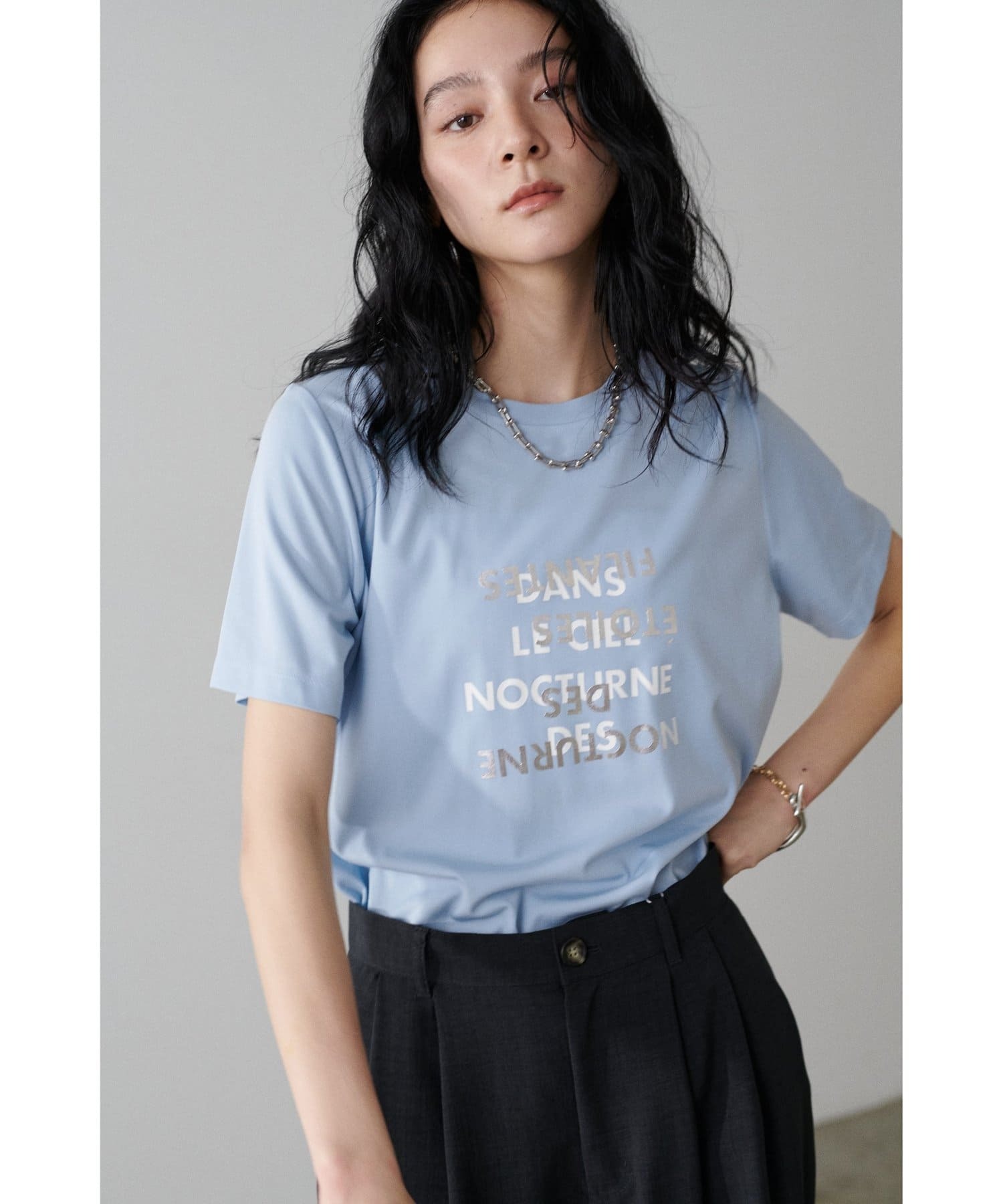 LARUTA(ラルータ)  ポンチ箔プリントTシャツ薩克斯藍（3051060740）