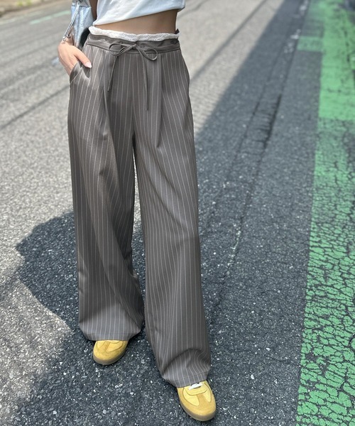 日本🇯🇵連線 Mily Bilet 蕾絲雙腰休閒寬褲 休閒褲 西裝褲 蕾絲 雙腰設計 5色(任買兩件711免運)/預購