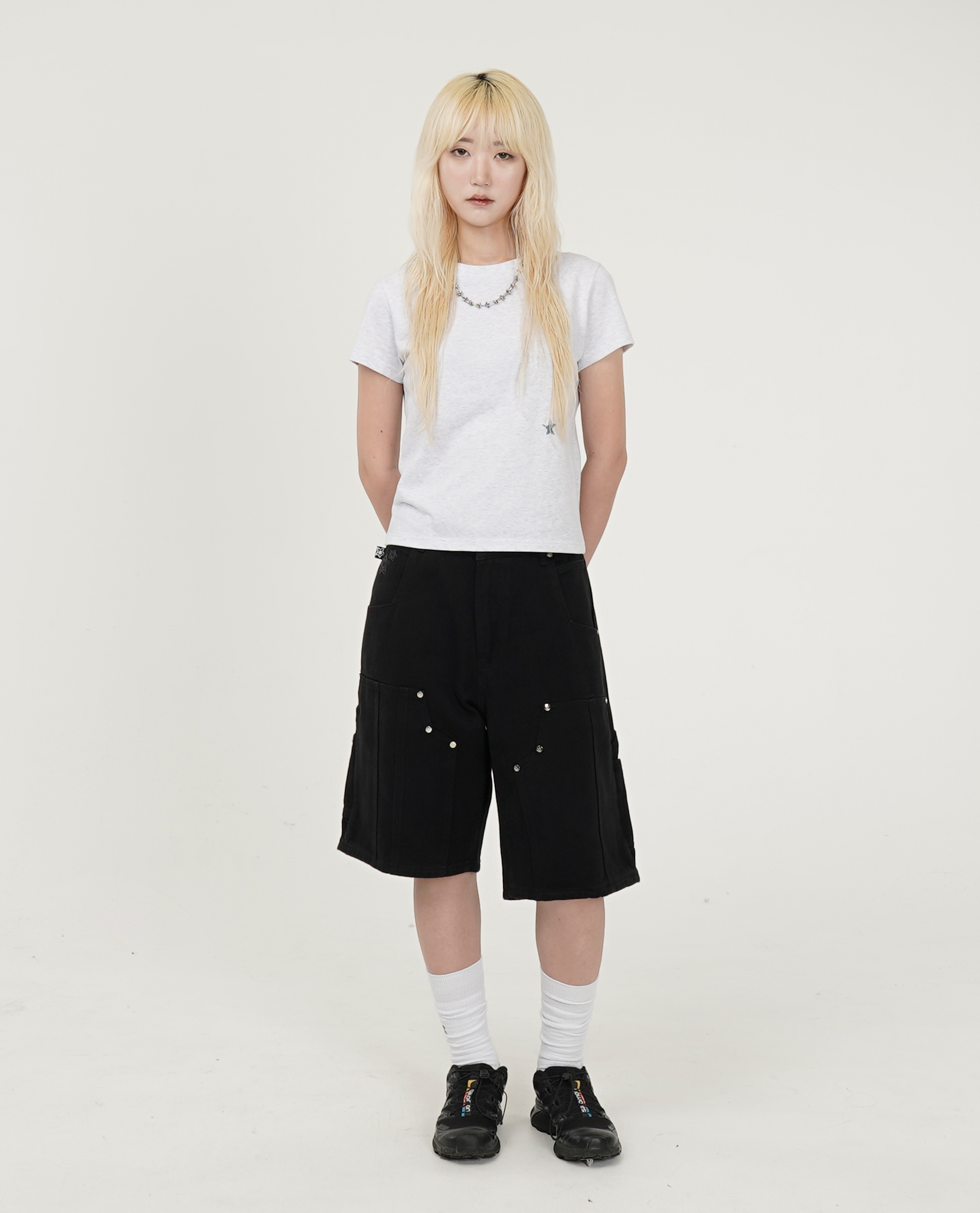 STARTEAM DOUBLE KNEE SEAM JEAN SHORTS - 25SS