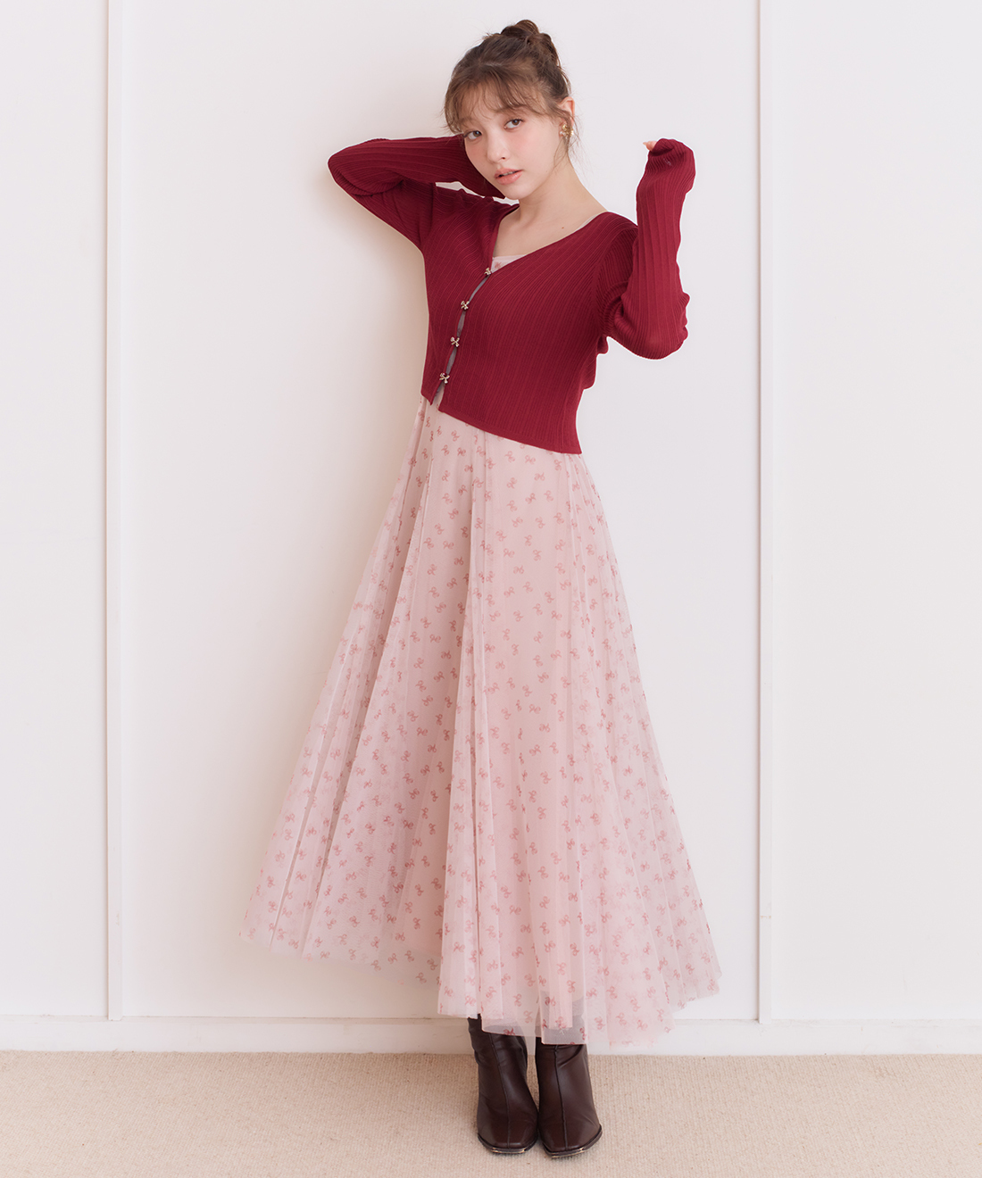 [預購] 折扣 LILLIAN CARAT Motif Bijou 開襟衫 & 薄紗吊帶洋裝套裝