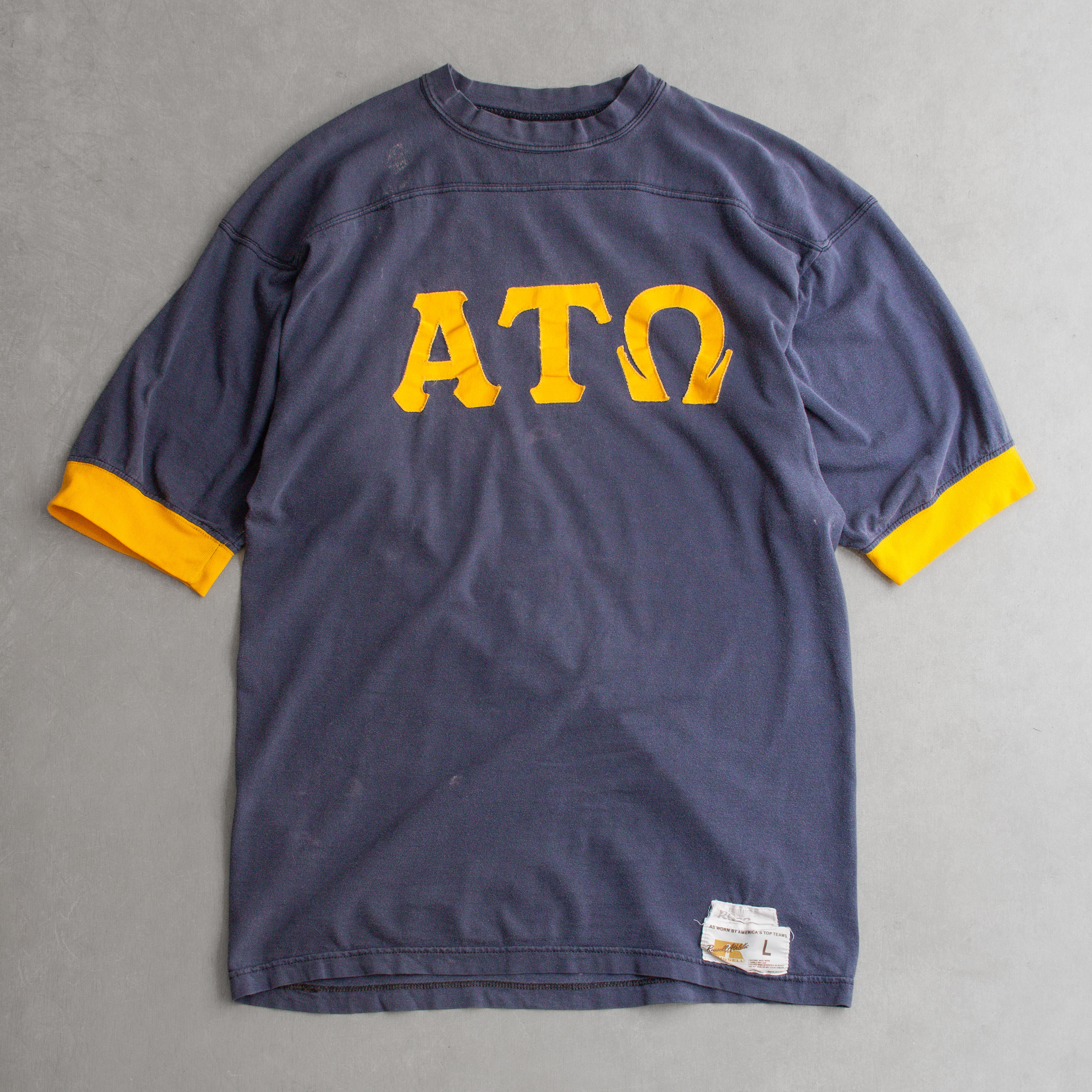 70S RUSSELL ATHLETIC TEE 美國製 深藍 滾邊 兄弟會 運動 短袖 T恤