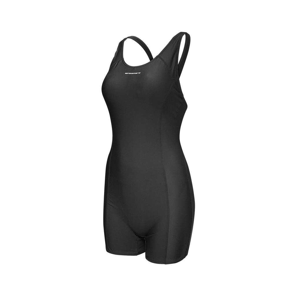 女士機能性面料X背帶平腳連體泳衣 - 黑