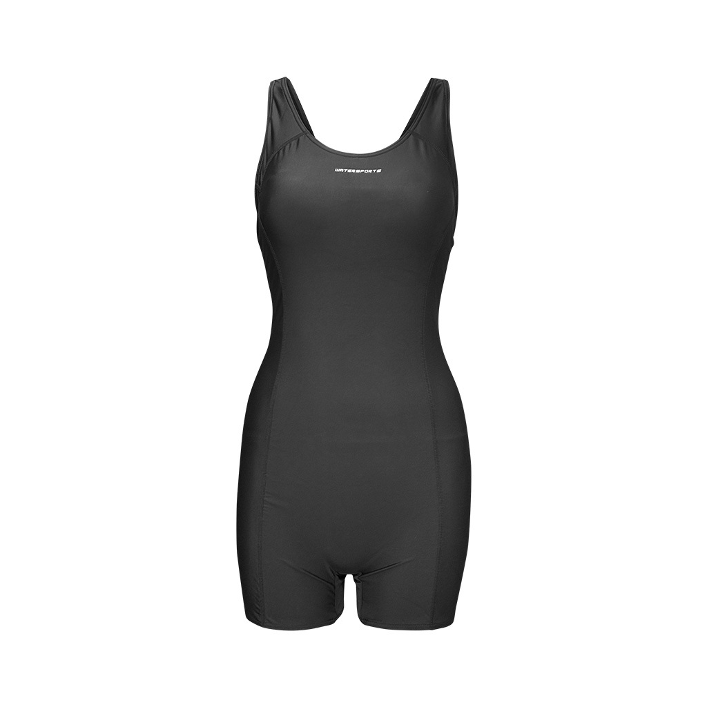 女士機能性面料X背帶平腳連體泳衣 - 黑