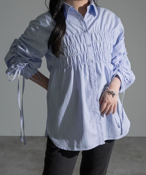 日本🇯🇵連線 Apres jour mignon 袖口抓皺綁帶襯衫 抓皺抽繩 綁帶 蝴蝶結 襯衫 透膚 外搭 多層次 2色(任買兩件711免運)/預購