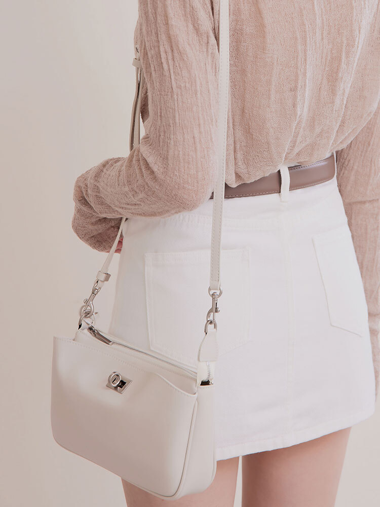 * 爆款真皮鎖扣單肩斜挎包