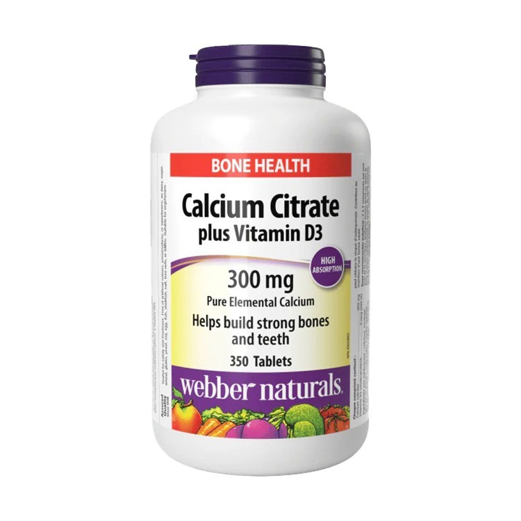 Webber Naturals Calcium Citrate 300mg with D3, 350 Tablets