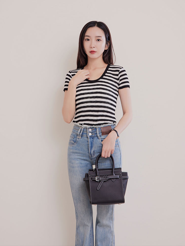 U領竹節麻短袖上衣