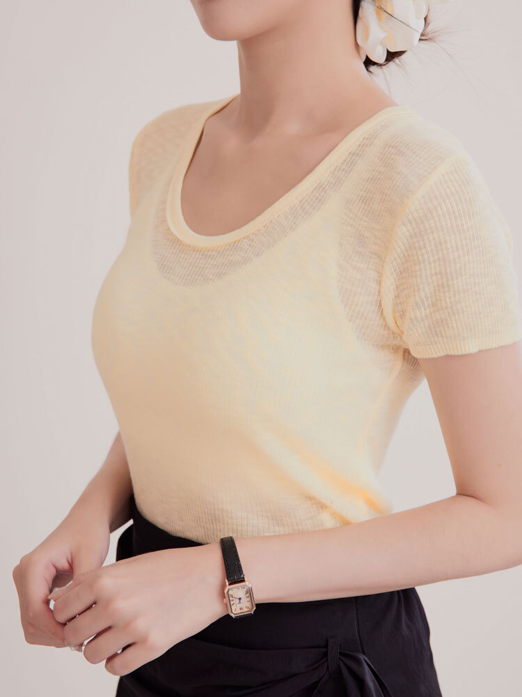 U領竹節麻短袖上衣