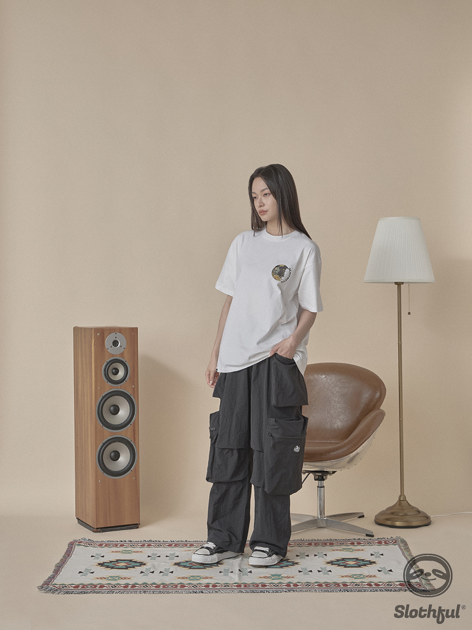 防潑水尼龍立體口袋直筒工裝長褲