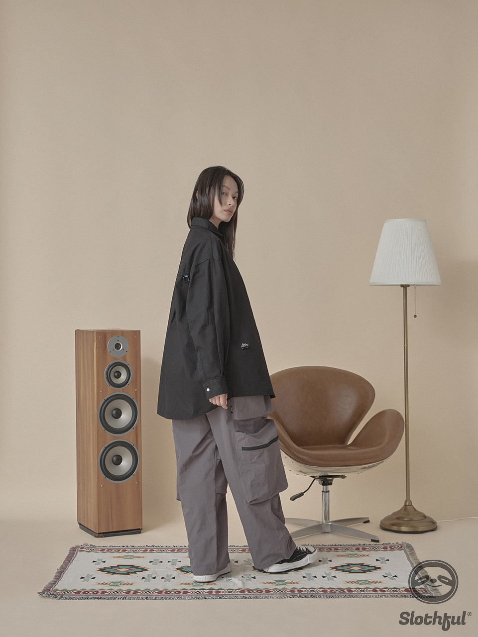 防潑水尼龍立體口袋直筒工裝長褲