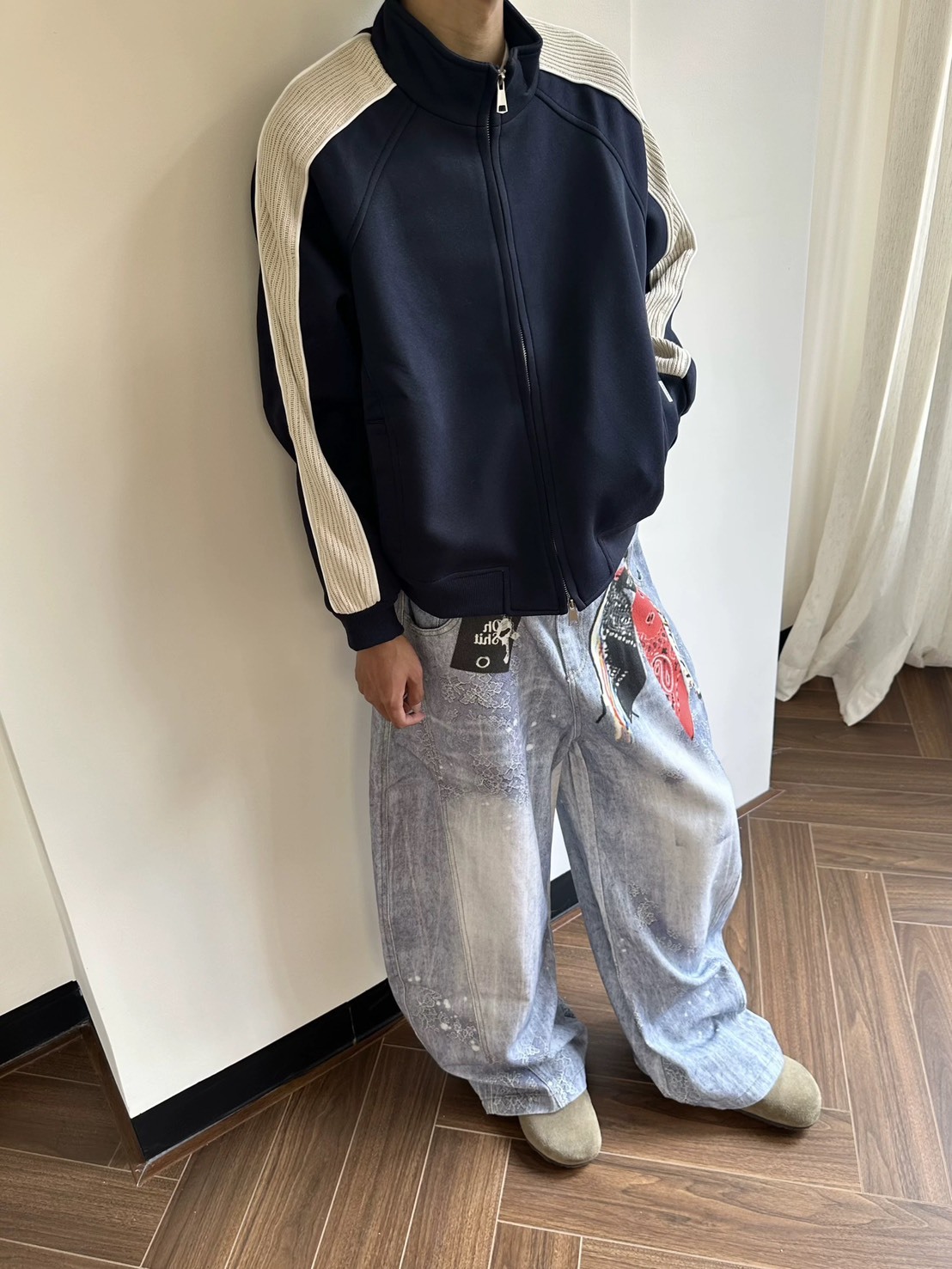 SIMPLEACTION 美式復古側邊條紋拼接長袖外套