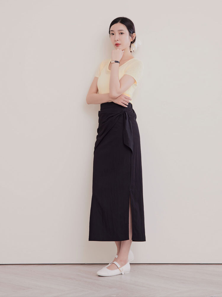 OH!HER 層次後鬆緊開衩棉裙