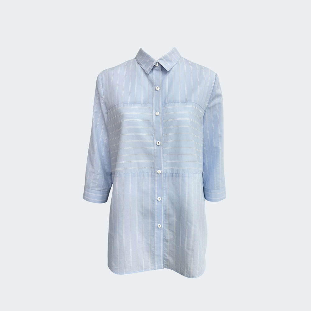 藍調層次條紋拼接襯衫
