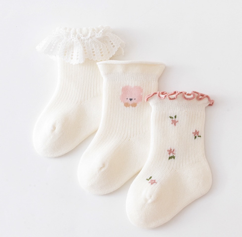捲邊小花襪子組