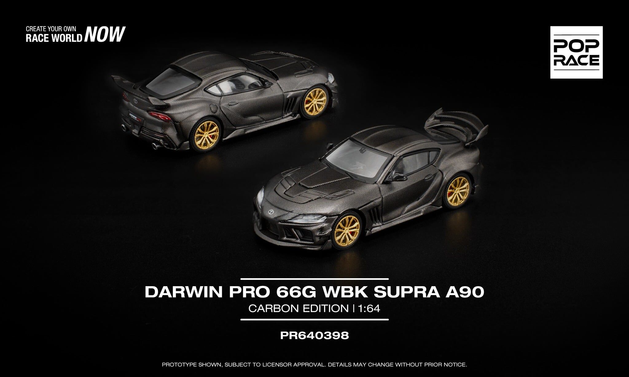 預訂:1/64 Pop Race  Darwin Pro 66G WBK Supra A90 Carbon Edition (PR640398 )