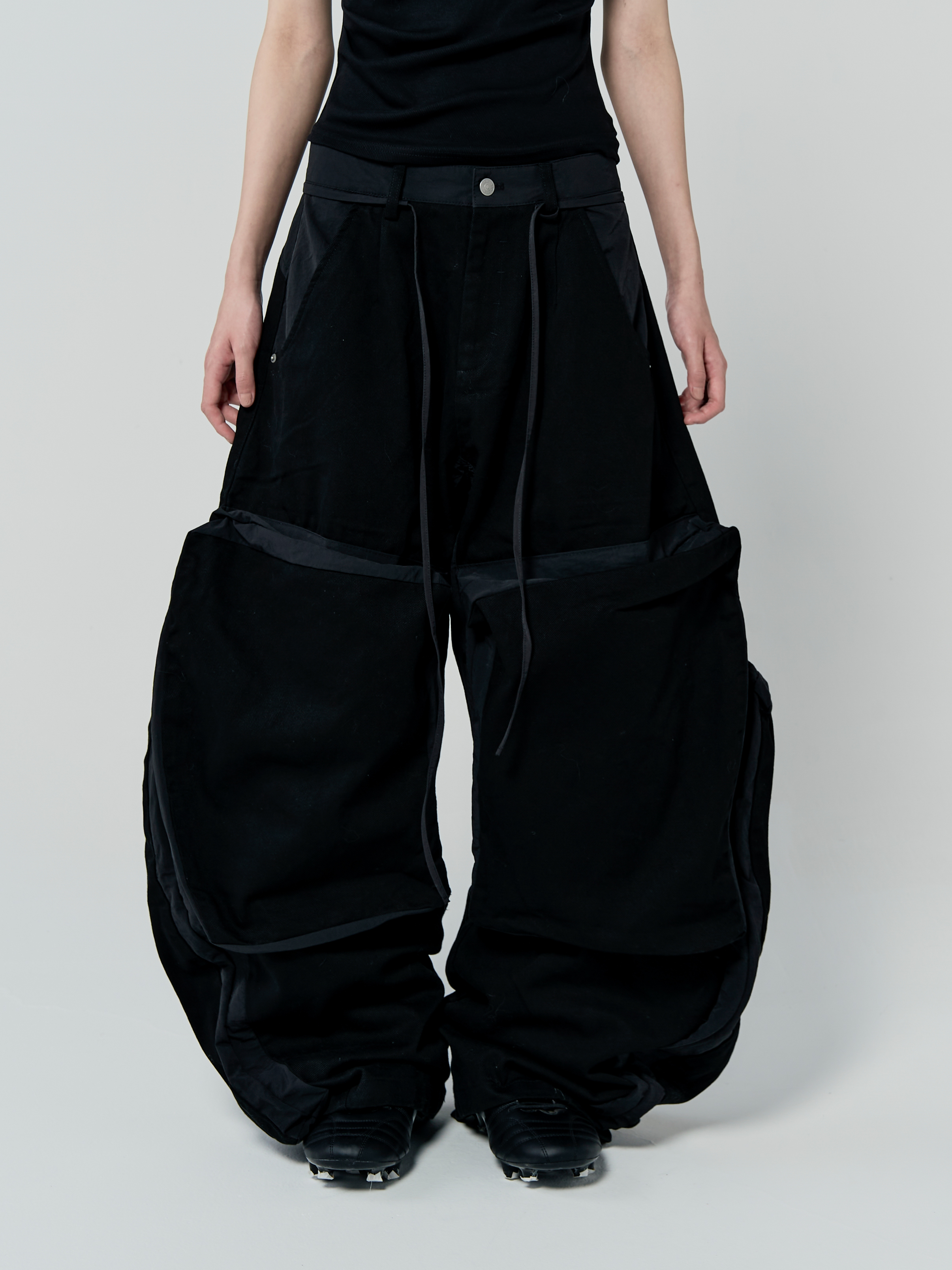 游牧立體多口袋工裝褲-黑