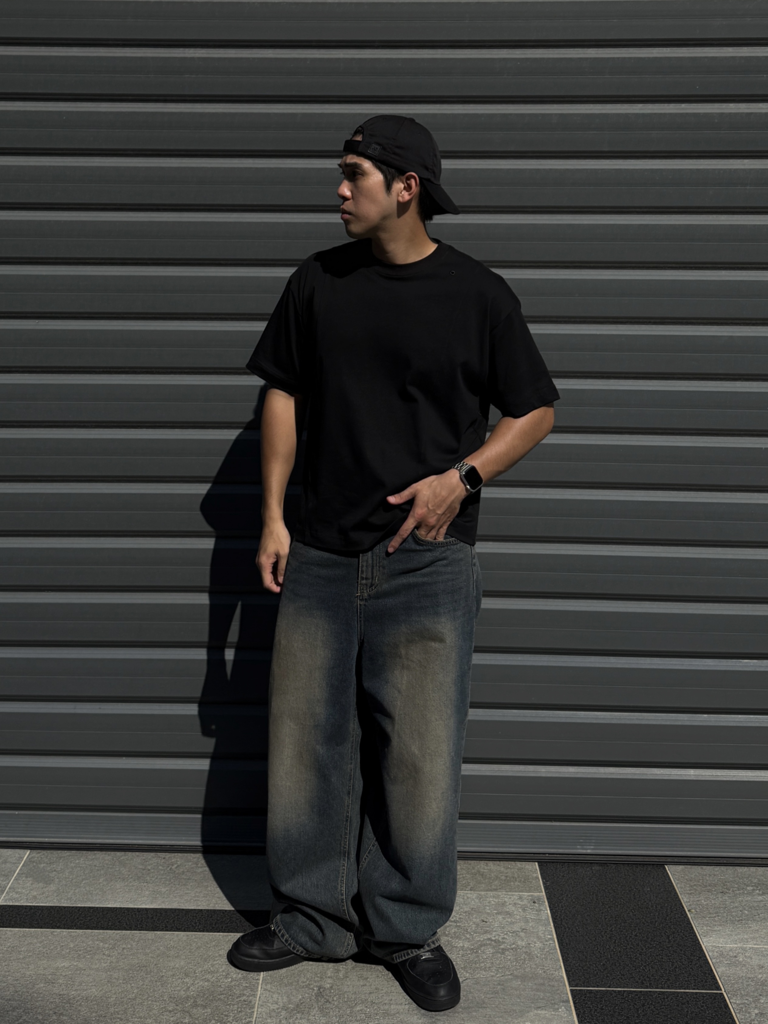 [1atm] 厚刷-層褪牛仔落地褲