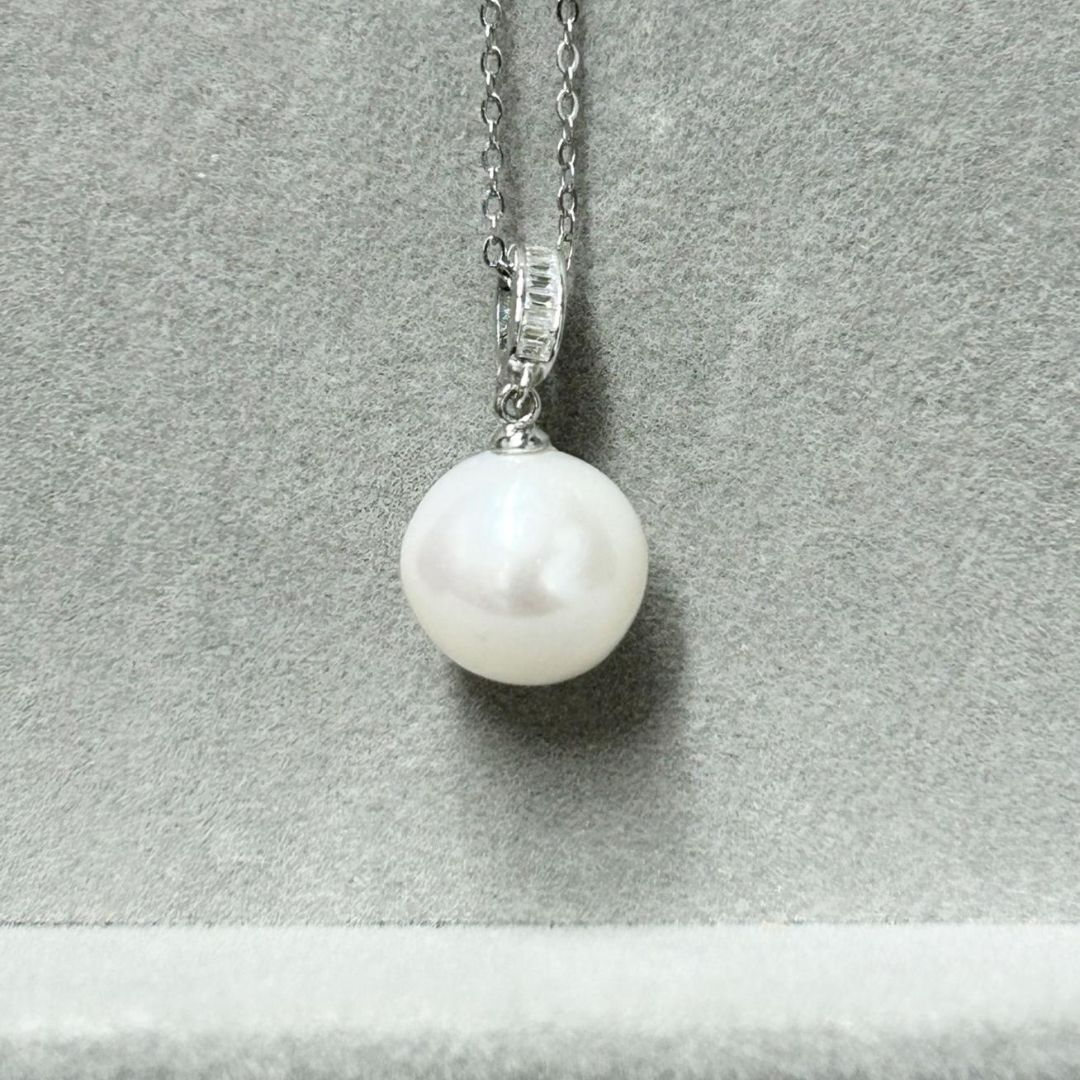 12mm 淡水珍珠銀銀鍍18K鉑金鋯石吊墜 (不連純銀頸鏈) [#SQ25082826]