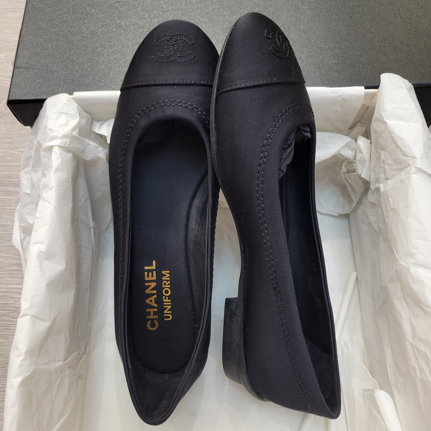 CHANEL STAFF UNIFORM BALLERINAS BLACK 37 布款 芭蕾舞鞋