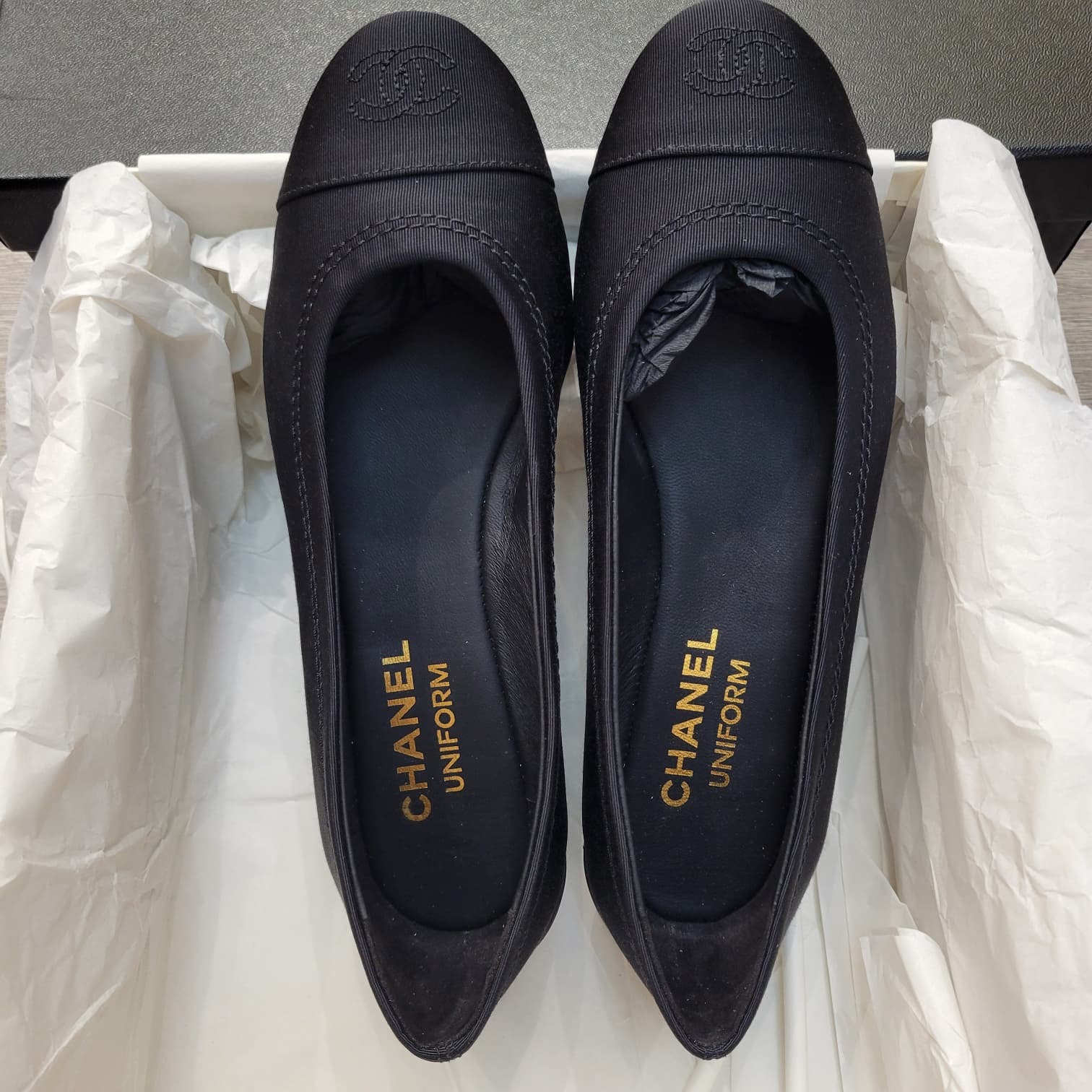 CHANEL STAFF UNIFORM BALLERINAS BLACK 37 布款 芭蕾舞鞋