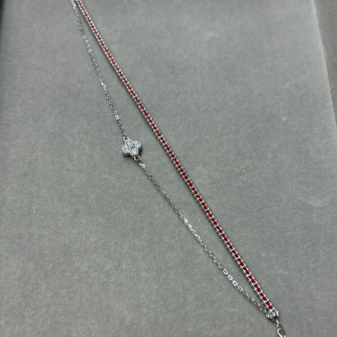 莫桑石四葉草純銀鍍18k鉑金併紅線手鏈  [#SQ25082834]