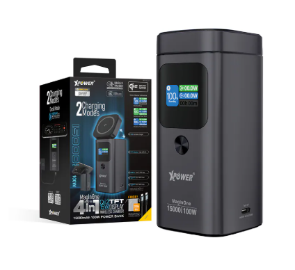 （2026新年限時優惠）(3C認證版)XPower MagInOne 4合1 Qi2 TFT數顯 15W無線充電座+15000mAh 100W移動電源