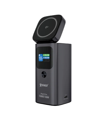（2026新年限時優惠）(3C認證版)XPower MagInOne 4合1 Qi2 TFT數顯 15W無線充電座+15000mAh 100W移動電源