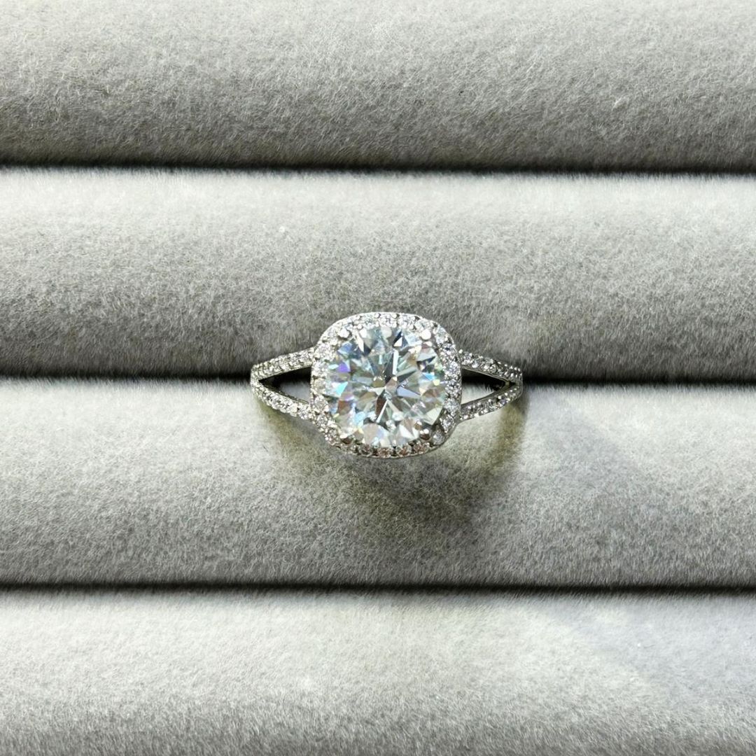 兩卡裝莫桑石方形碎石滿圍鑲邊純銀戒指 (開口款)  [#SQ25082817]