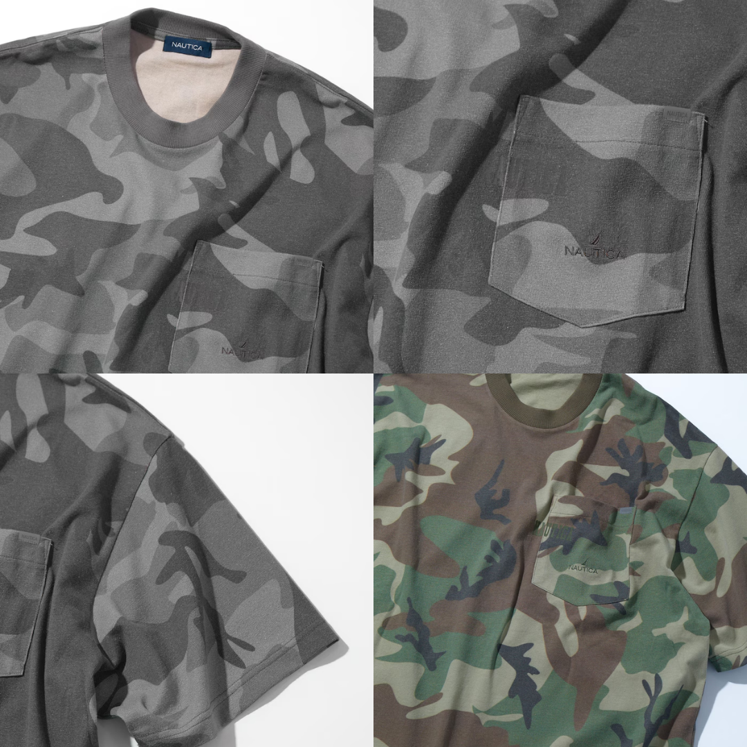"代購" NAUTICA 寬版迷彩圓領 口袋短踢