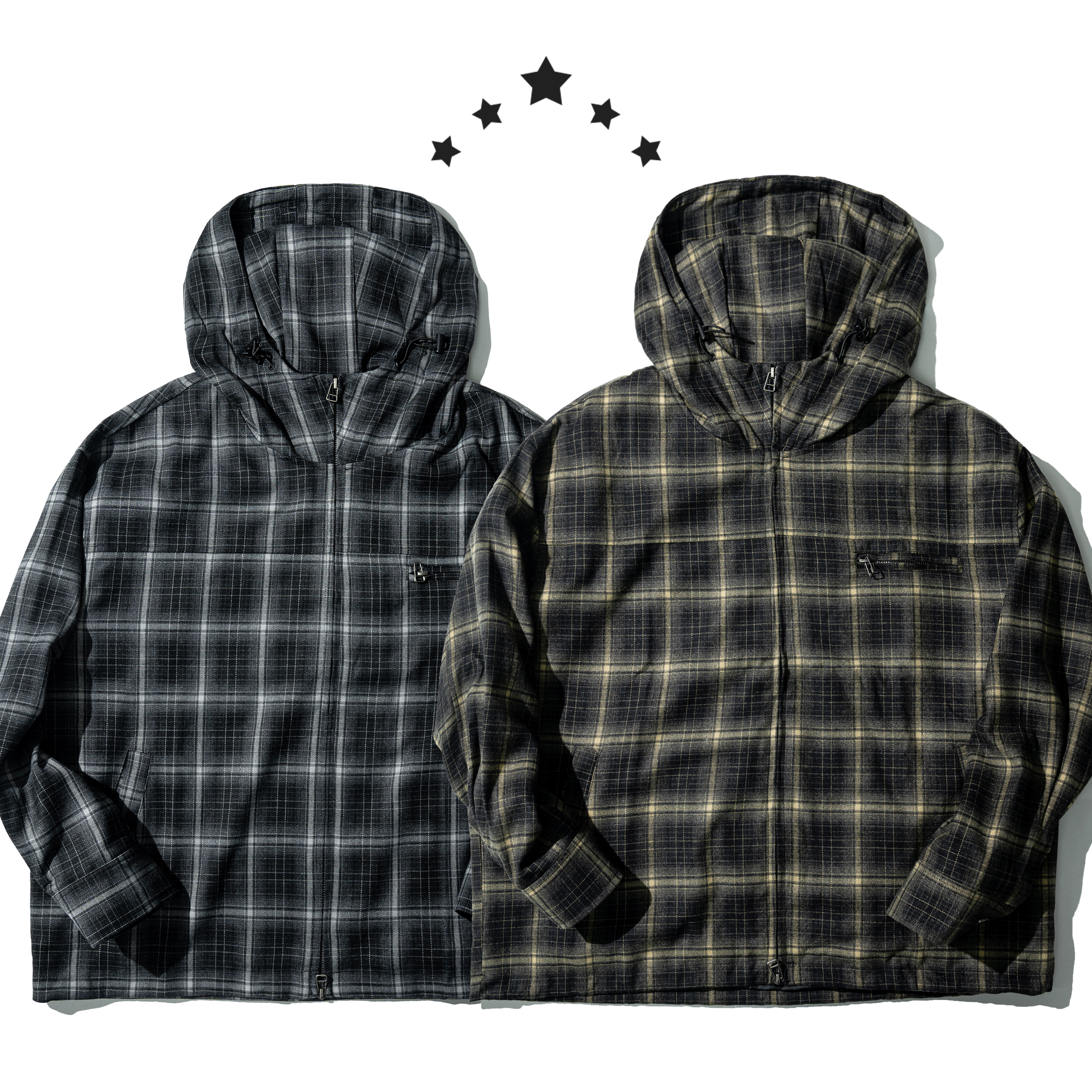 Plaid Zip Work Jacket 寬短 連帽拉鍊 格紋外套 [O-JK112]