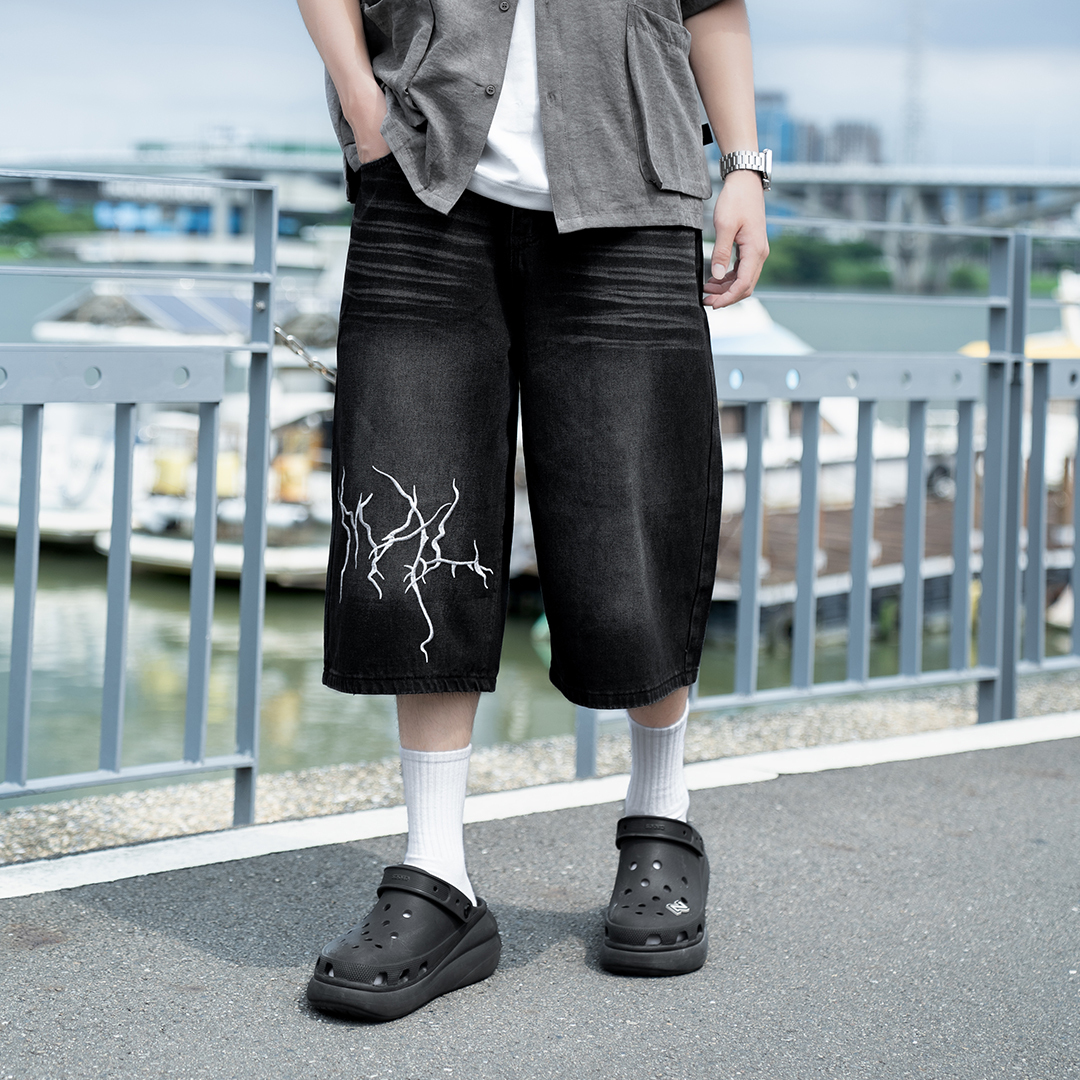 雷痕 電繡七分褲 LJ-706