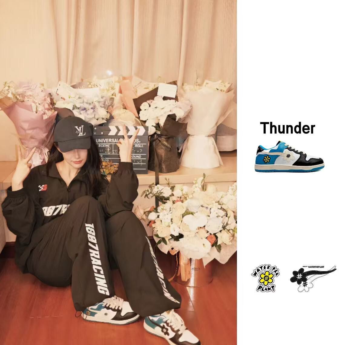 WATER THE PLANT 爆款閃電配色 黑白藍 刺繡小花鞋 WTP