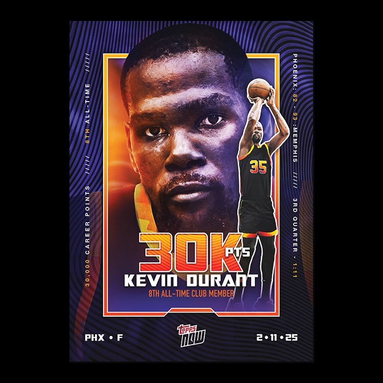 NBA球員卡 Kevin Durant - 2025 Topps NOW® Basketball - Card 11 - LOOK FOR AUTO-RELICS - PR: 12,359