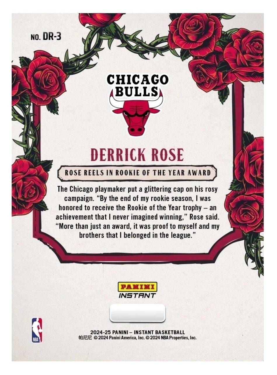 NBA球員卡 Derrick Rose 芝加哥公牛白 飆風玫瑰 新人王 2024-25 Panini Instant NBA Card