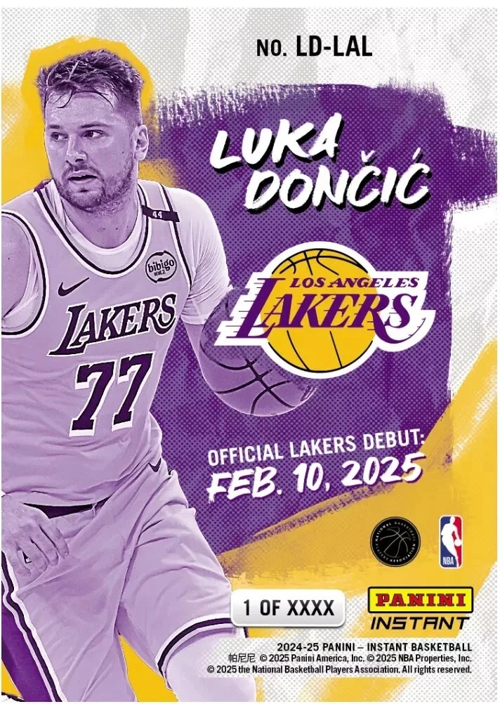 NBA球員卡 Luka Doncic 洛杉磯湖人黃 重磅交易 轉隊 2024-25 Panini Instant NBA Card