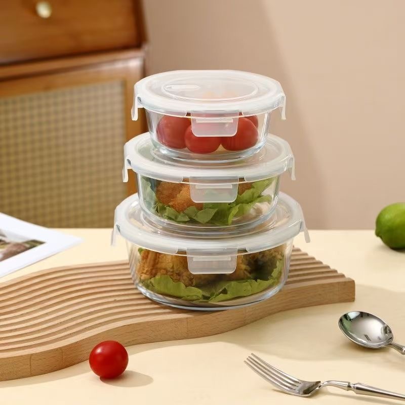 日常 glass lock container 3 in 1 圆形玻璃餐盒