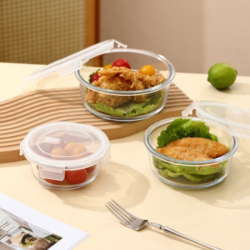 日常 glass lock container 3 in 1 圆形玻璃餐盒