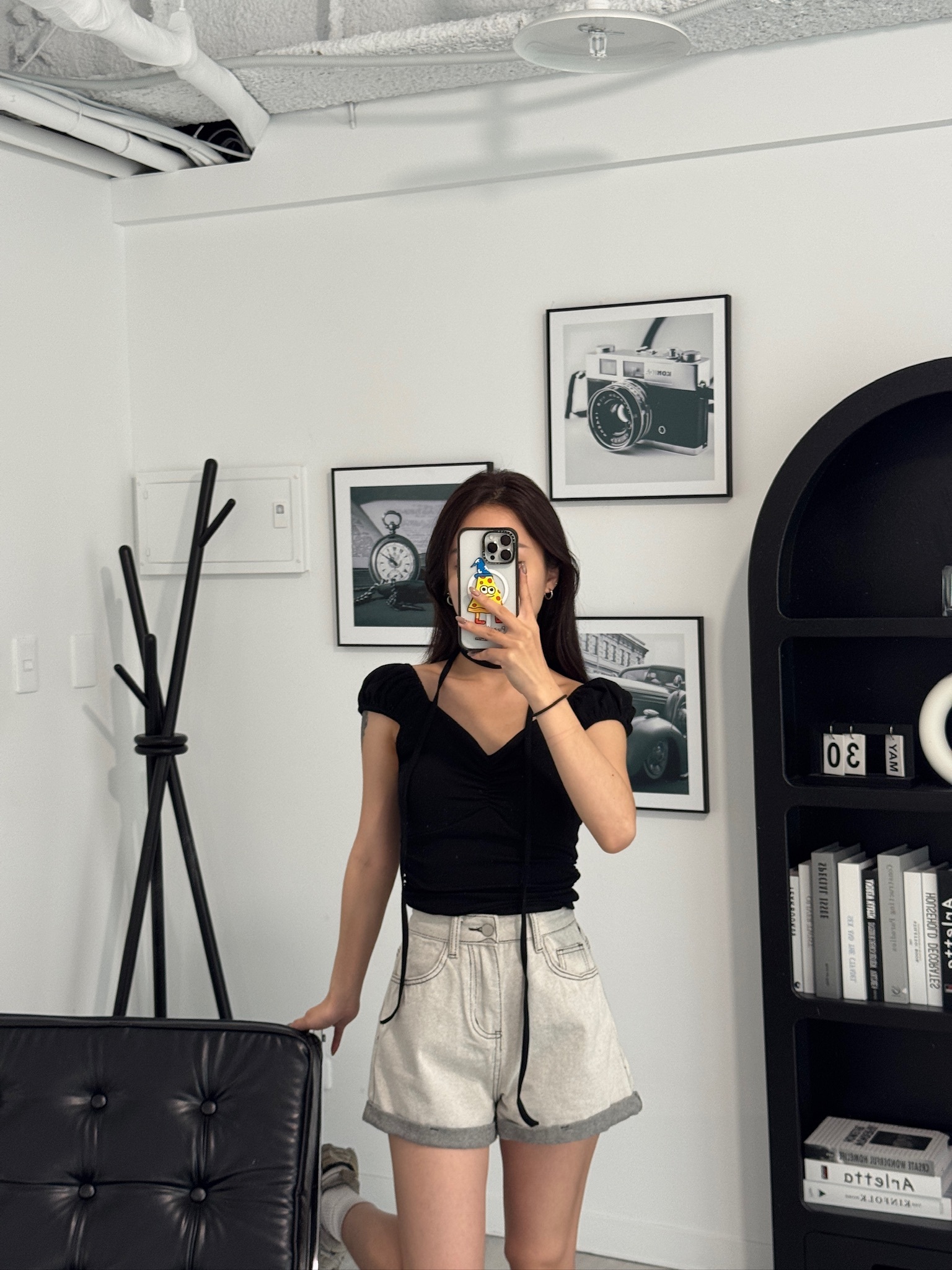 撞色反摺牛仔短褲