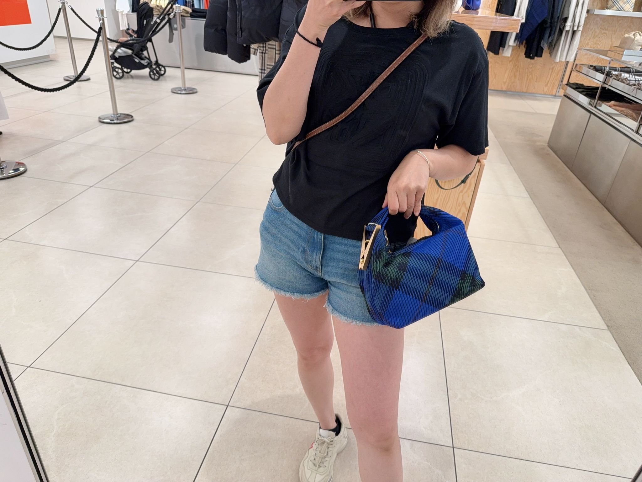 Burberry Peg Check Top handle bag Lichen Blue