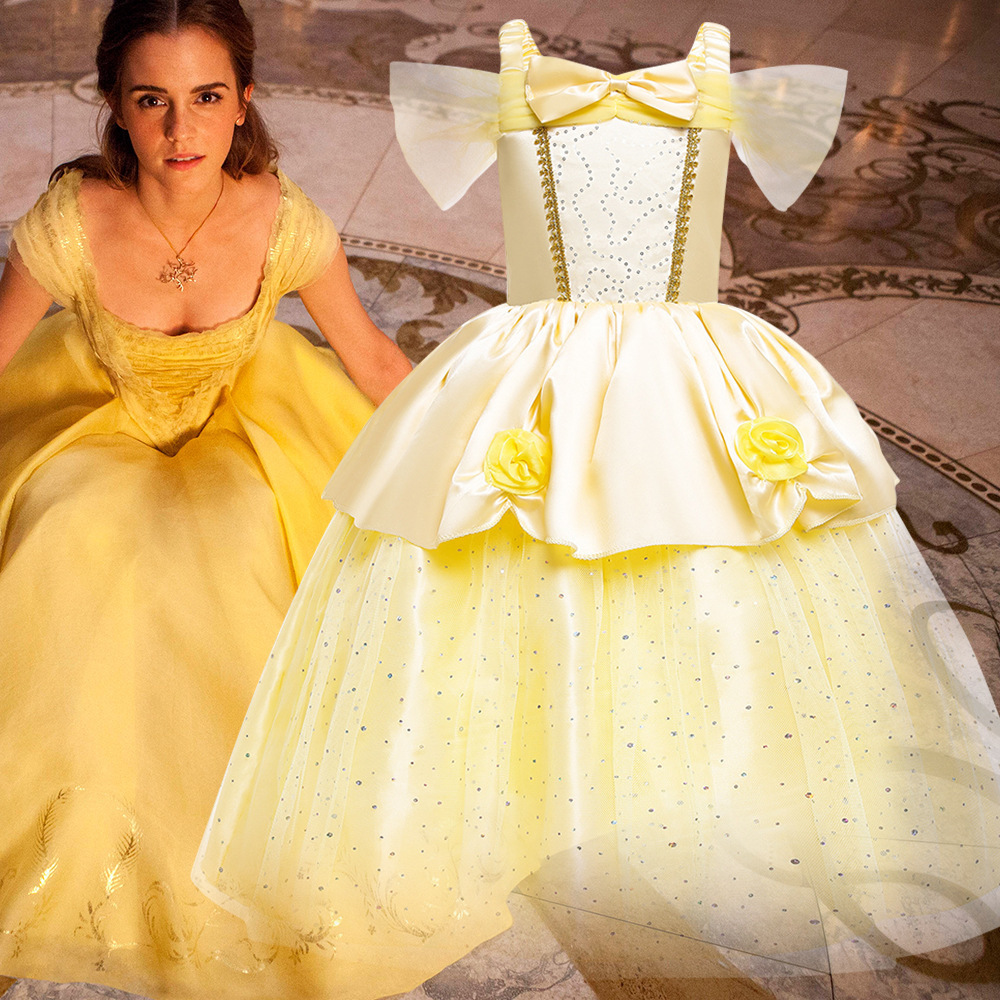 萬聖節 美女與野獸貝兒公主禮服 淺黃 100-150cm #E50